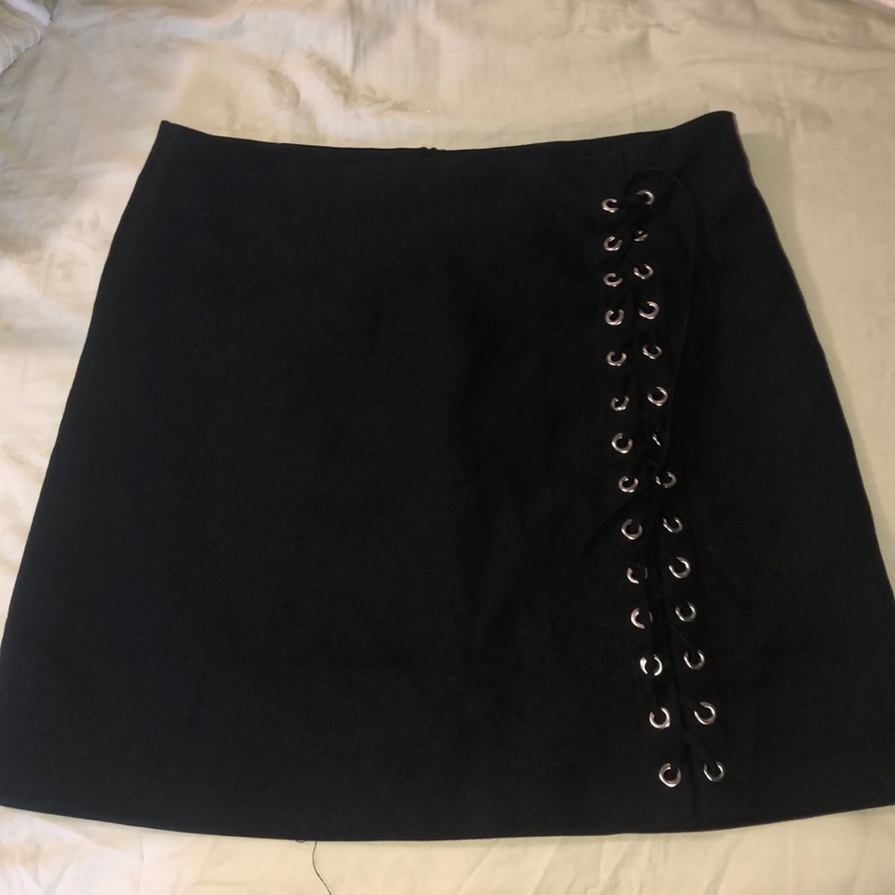 Black lace up mini skirt
